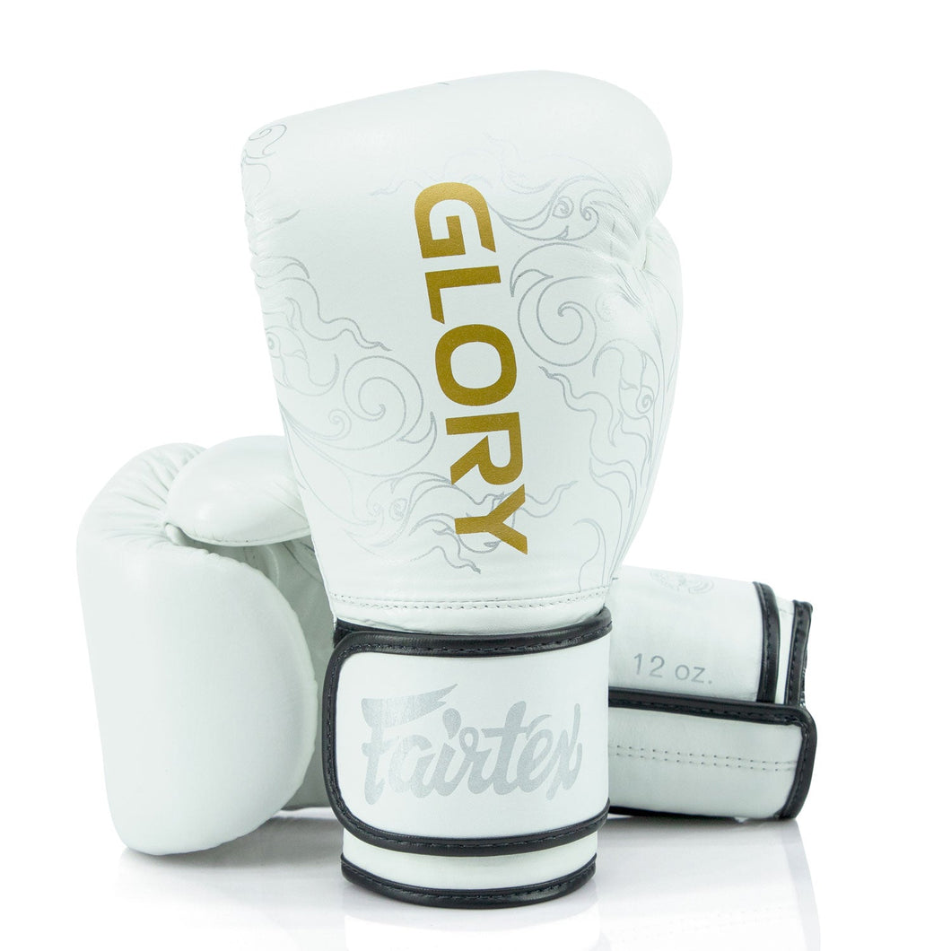 BGVG3 Fairtex X Glory White Velcro Boxing Gloves - FightstorePro