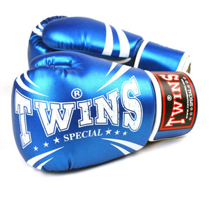 FBGVS3-TW6 Twins Metallic Blue Synthetic Boxing Gloves - FightstorePro