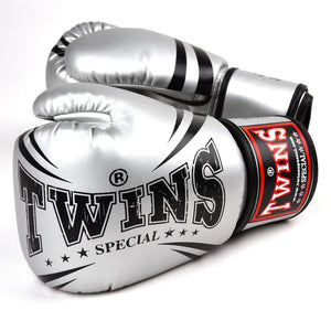 FBGVS3-TW6 Twins Silver Synthetic Boxing Gloves - FightstorePro