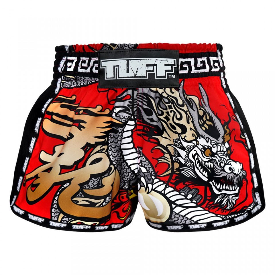 MRS205 TUFF Muay Thai Shorts Retro Style Red Chinese Dragon - FightstorePro