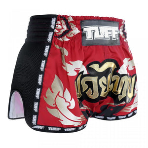 MRS206 TUFF Muay Thai Shorts Retro Style Red Thai Yantra With Muay Thai Text - FightstorePro