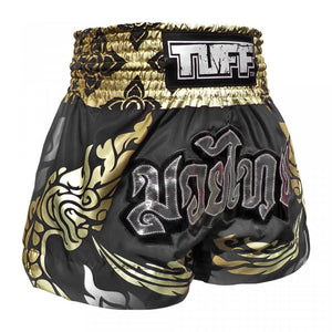 MS631 TUFF Muay Thai Shorts Thai King Of Naga Black - FightstorePro