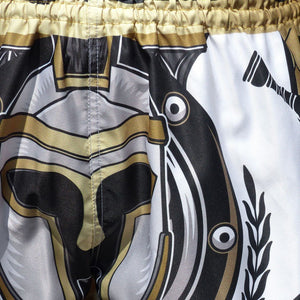MS634 TUFF Muay Thai Shorts Golden Gladiator in White - FightstorePro