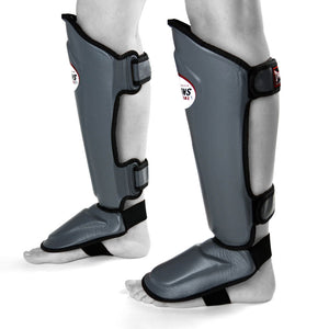 SGL10 Twins Grey Double Padded Leather Shin Pads - FightstorePro