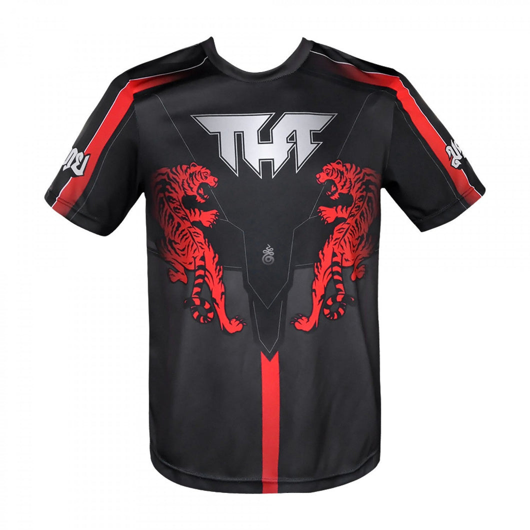 TS009 TUFF T-Shirt Black Double Tiger With Thai Mythical Forest Creatures - FightstorePro