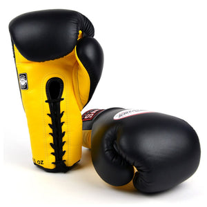 Twins BGLL1 Lace-up Sparring Gloves Black-Yellow - FightstorePro