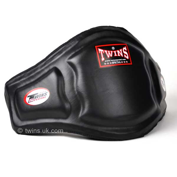 Twins Black Double Padded Leather Belly Pad - FightstorePro