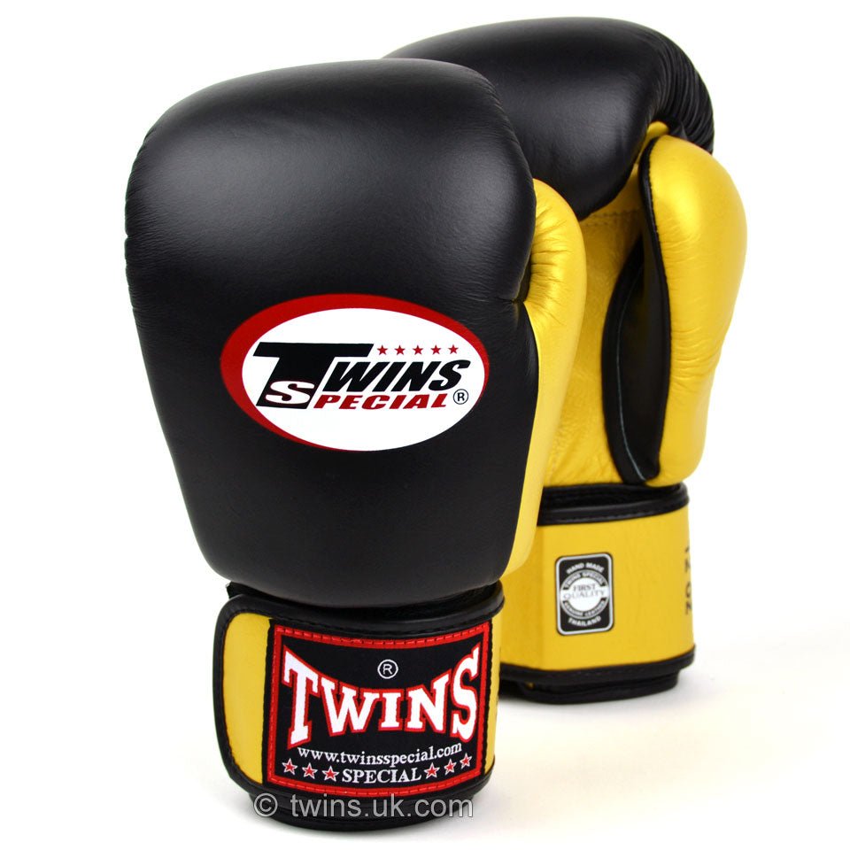 Twins Special Two Tone Boxing Gloves Black/Gold - FightstorePro