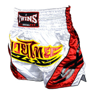 Twins TWS-009 White-Red Muay Thai Shorts - FightstorePro