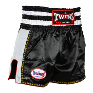Twins TWS-923 Black White Plain Retro Muay Thai Shorts - FightstorePro