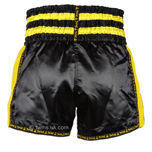 Twins TWS-924 Black Yellow Plain Retro Muay Thai Shorts - FightstorePro