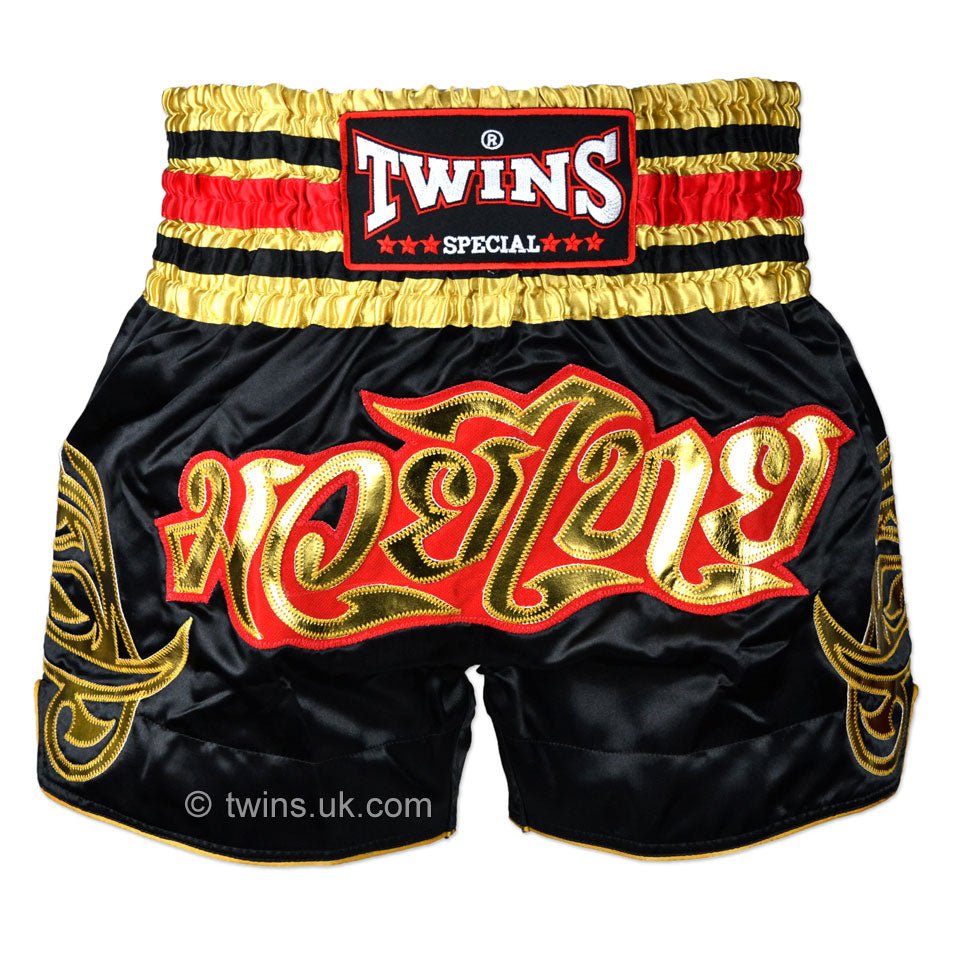 TWS-154 Twins Black-Gold Muaythai Shorts - FightstorePro