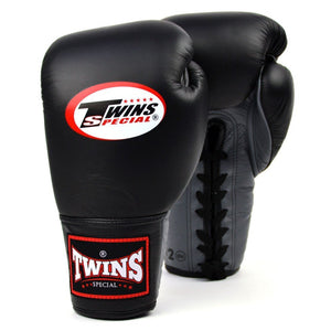 BGLL1 Twins Lace-up Boxing Gloves Black-Grey - FightstorePro