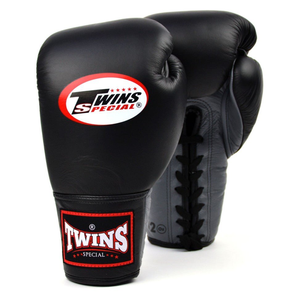 BGLL1 Twins Lace-up Boxing Gloves Black-Grey - FightstorePro
