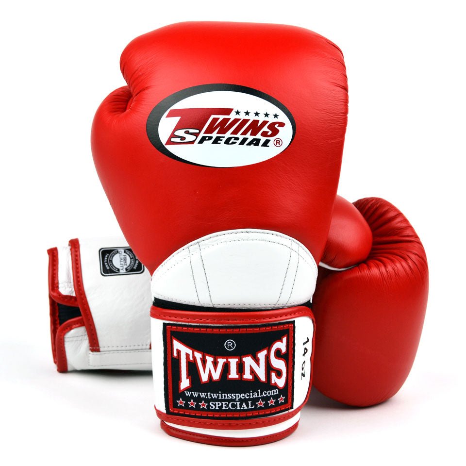 BGVL11 Twins Red-White Long-Cuff Boxing Gloves - FightstorePro