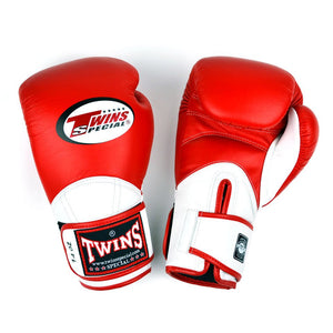 BGVL11 Twins Red-White Long-Cuff Boxing Gloves - FightstorePro