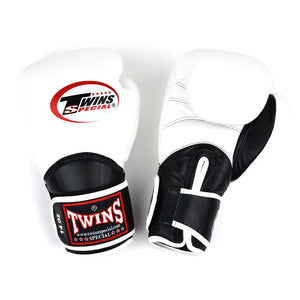BGVL11 Twins White-Black Long-Cuff Boxing Gloves - FightstorePro