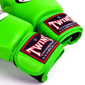 BGVL3 Twins Lime Green Velcro Boxing Gloves - FightstorePro