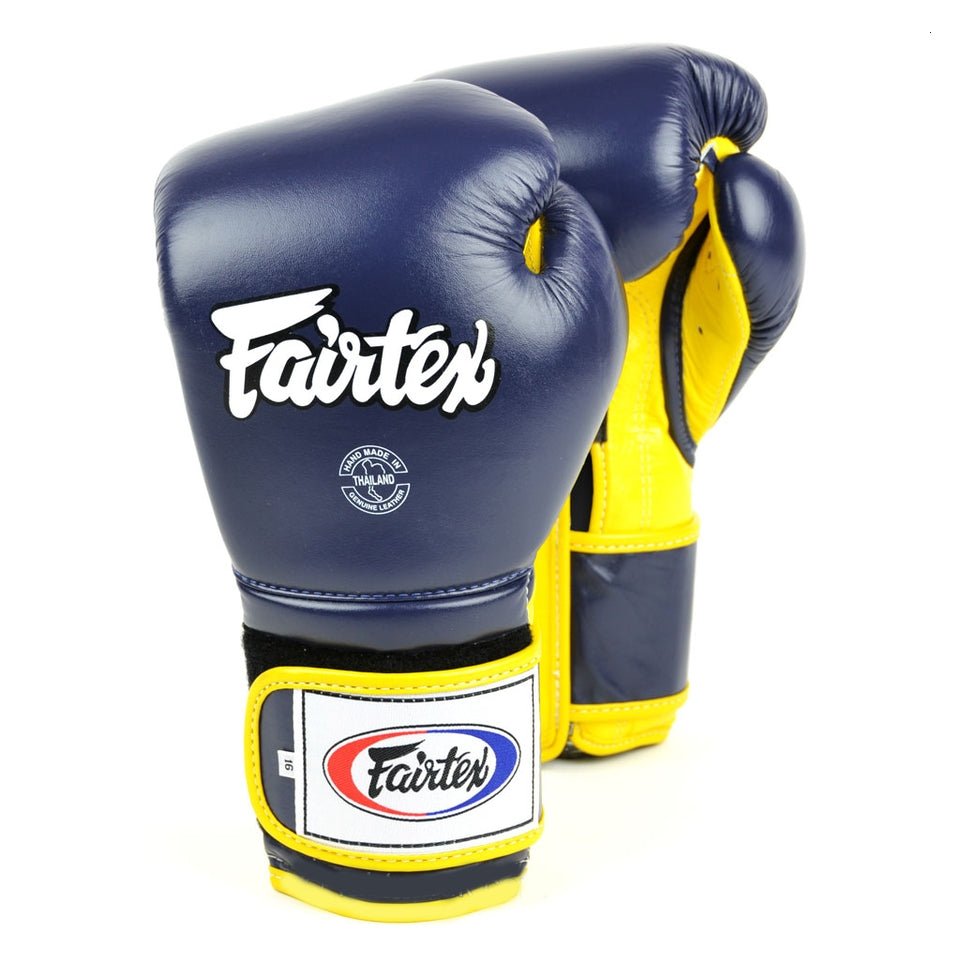 Fairtex BGV9 Mexican Style Boxing Gloves Blue-Yellow - FightstorePro