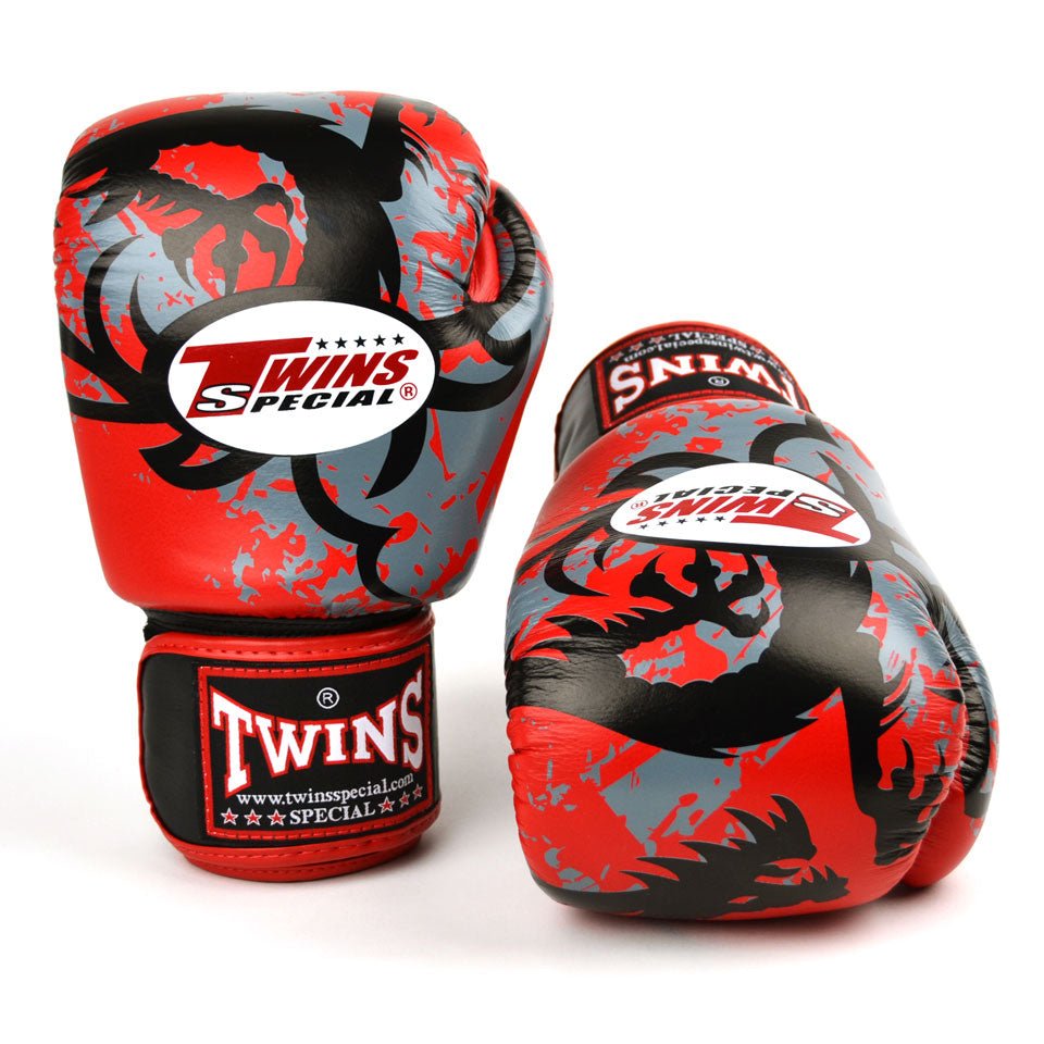 FBGVL3-36 Twins Red Tribal Dragon Boxing Gloves - FightstorePro