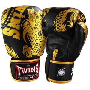 FBGVL3-49 Twins Black-Gold Flying Dragon Boxing Gloves - FightstorePro
