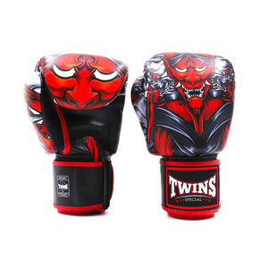FBGVL3-58 Twins Kabuki Boxing Gloves Black-Red - FightstorePro