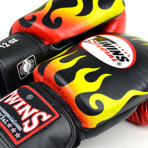 FBGVL3-7 Twins Black Fire Flame Boxing Gloves - FightstorePro