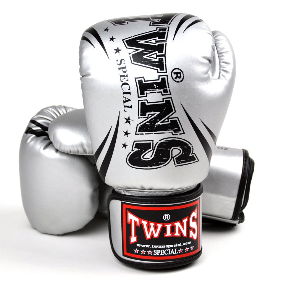 FBGVS3-TW6 Twins Silver Synthetic Boxing Gloves - FightstorePro