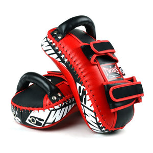 KPL10 Twins Red-Black Leather Thai Kick Pads - FightstorePro