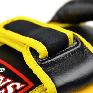 KPL10 Twins Yellow-Black Leather Thai Kick Pads - FightstorePro