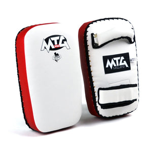 KPS2 MTG Pro White-Red Synthetic Thai Kick Pads - FightstorePro