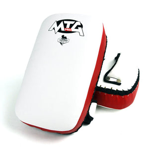 KPS2 MTG Pro White-Red Synthetic Thai Kick Pads - FightstorePro