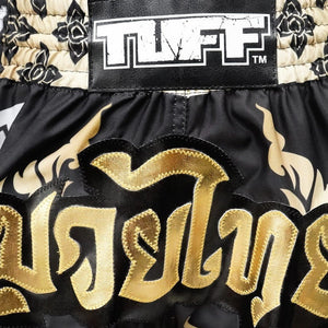 MRS201 TUFF Muay Thai Shorts Retro Style Thai King Of Naga Black - FightstorePro