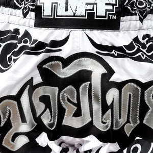 MRS201 TUFF Muay Thai Shorts Retro Style The Great Hongsa White - FightstorePro