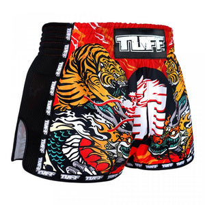 MRS204 TUFF Muay Thai Shorts Retro Style Red Chinese Dragon and Tiger - FightstorePro