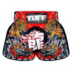MRS204 TUFF Muay Thai Shorts Retro Style Red Chinese Dragon and Tiger - FightstorePro