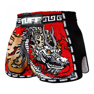 MRS205 TUFF Muay Thai Shorts Retro Style Red Chinese Dragon - FightstorePro