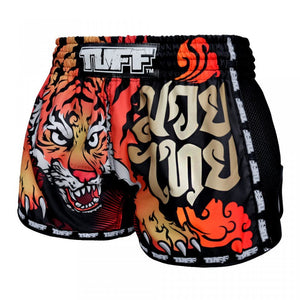 MRS303 TUFF Muay Thai Shorts Retro Style Black Cruel Tiger - FightstorePro