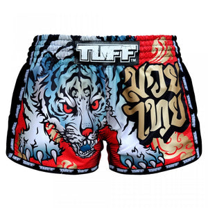 MRS303 TUFF Muay Thai Shorts Retro Style Red Cruel Tiger - FightstorePro