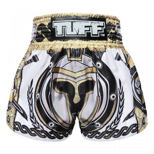MS634 TUFF Muay Thai Shorts Golden Gladiator in White - FightstorePro