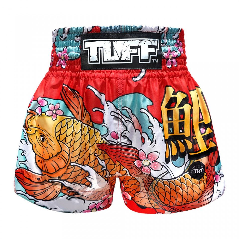 MS637 TUFF Muay Thai Shorts Red Japanese Koi Fish - FightstorePro