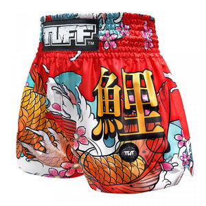 MS637 TUFF Muay Thai Shorts Red Japanese Koi Fish - FightstorePro