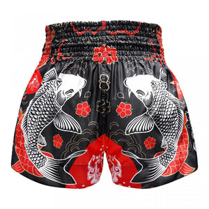 MS638 TUFF Muay Thai Shorts Black Japanese Koi Fish - FightstorePro