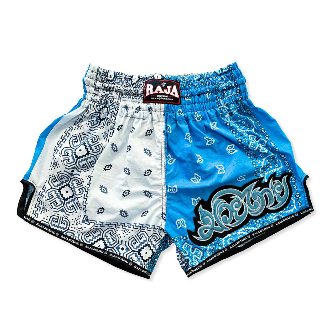 Raja Classic Muay Thai Shorts - Blue Pattern - FightstorePro