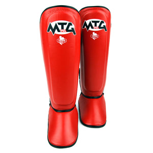 SF1 MTG Pro Red Leather Shin Pads - FightstorePro