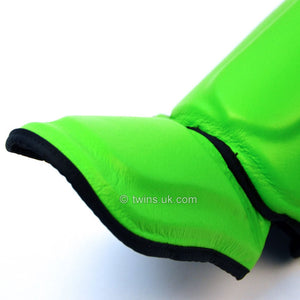 SGL10 Twins Green Double Padded Leather Shin Pads - FightstorePro