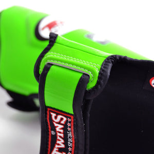 SGL10 Twins Green Double Padded Leather Shin Pads - FightstorePro