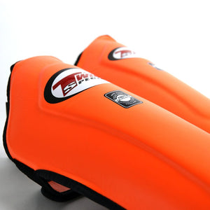 SGL10 Twins Orange Double Padded Leather Shin Pads - FightstorePro