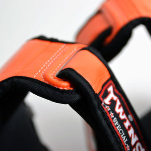 SGL10 Twins Orange Double Padded Leather Shin Pads - FightstorePro