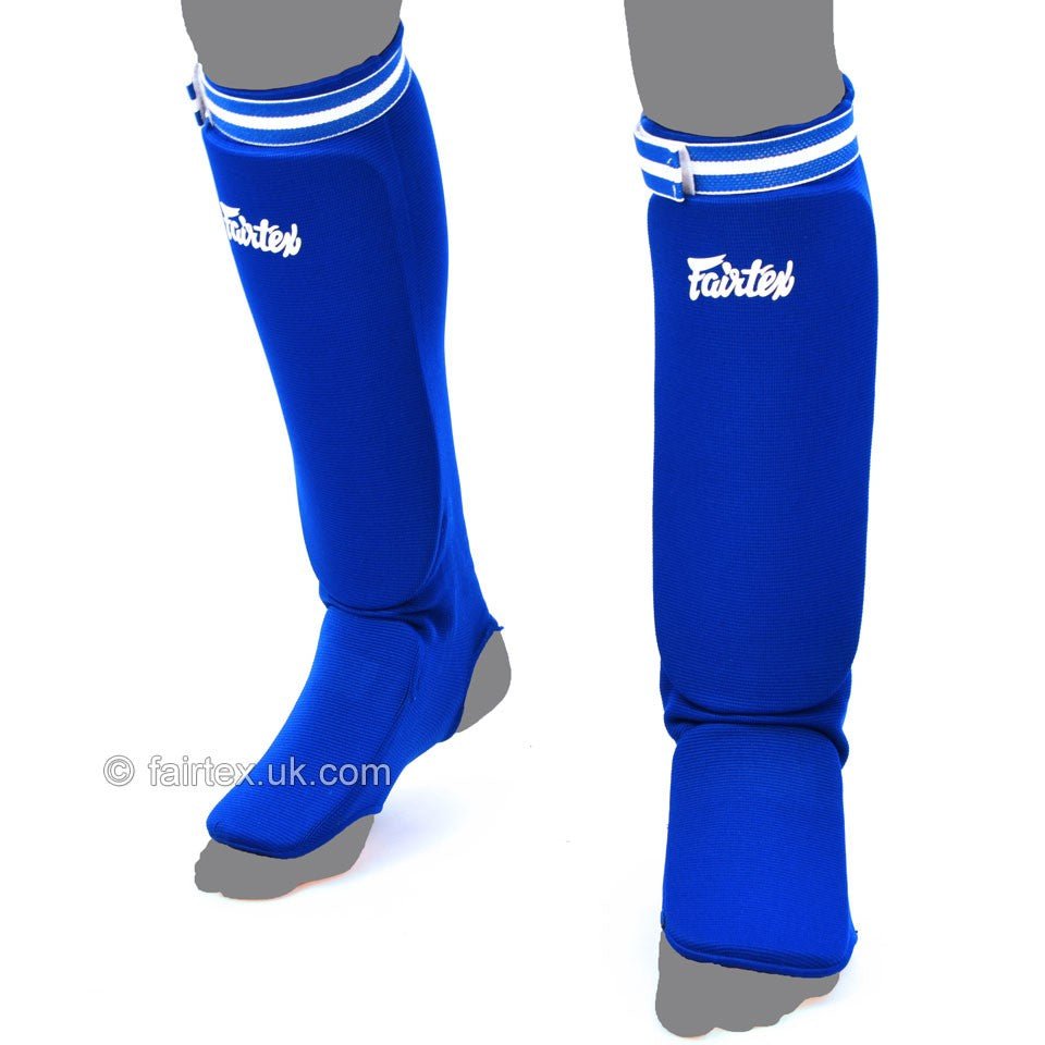 SPE1 Fairtex Blue Elastic Competition Shin Pads - FightstorePro